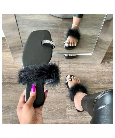 Women Flat Shoes Women's Crystal Ring Toe Slippers Color Plush Decorate Ladies Fashion Flat Slippers Casual Black 7 $12.81 Sl...