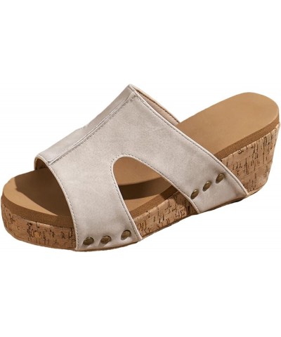 Women Summer Solid Slip On Casual Open Toe Wedges Comfortable Beach Shoes Sandals Clog Sandals for Women Leather Grey $17.93 ...