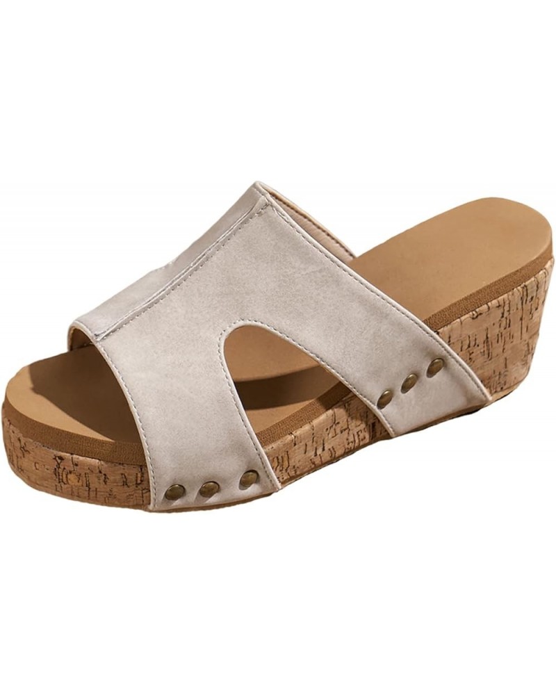 Women Summer Solid Slip On Casual Open Toe Wedges Comfortable Beach Shoes Sandals Clog Sandals for Women Leather Grey $17.93 ...