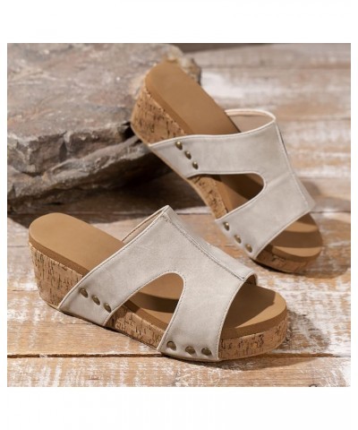 Women Summer Solid Slip On Casual Open Toe Wedges Comfortable Beach Shoes Sandals Clog Sandals for Women Leather Grey $17.93 ...