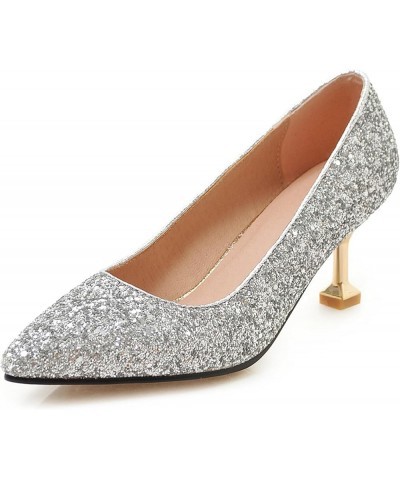 Women Stiletto Pumps, Mid Heel Pumps Pointed Toe Slip On Evening Shoes Sequins Casual Party Shoes, Size 3.5-10 Silver $30.64 ...