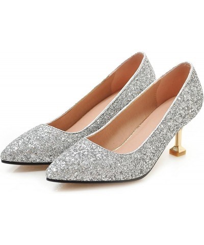 Women Stiletto Pumps, Mid Heel Pumps Pointed Toe Slip On Evening Shoes Sequins Casual Party Shoes, Size 3.5-10 Silver $30.64 ...