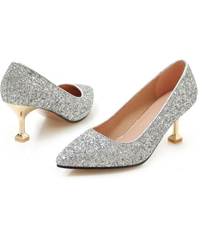 Women Stiletto Pumps, Mid Heel Pumps Pointed Toe Slip On Evening Shoes Sequins Casual Party Shoes, Size 3.5-10 Silver $30.64 ...