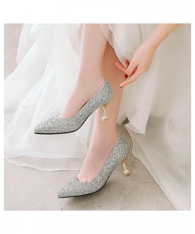 Women Stiletto Pumps, Mid Heel Pumps Pointed Toe Slip On Evening Shoes Sequins Casual Party Shoes, Size 3.5-10 Silver $30.64 ...