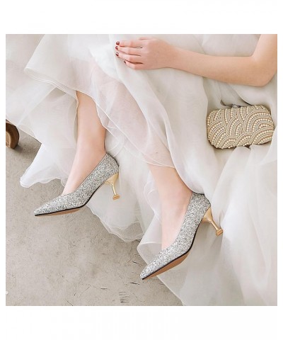 Women Stiletto Pumps, Mid Heel Pumps Pointed Toe Slip On Evening Shoes Sequins Casual Party Shoes, Size 3.5-10 Silver $30.64 ...