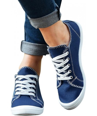 Womens Fall Fashion 2022 Canvas Shoes Women's Fashion Sneakers Solid Color Casual Shoes Gifts for Women/Teen Blue $16.49 Fash...