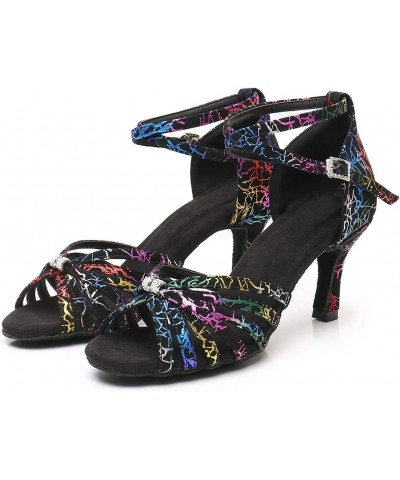 Professional Latin Dance Shoes for Women Open Toe Ballroom, D045 (Color : Colourful-6cm-wh-d045, Size : 5) 8 Colourful-7.5cm-...