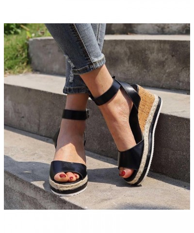 Zapatos cuña mujer sandalias talla gran zapatos informales Vintage verano sandalias cuña Boca pescado mocasines hebilla Q-928...