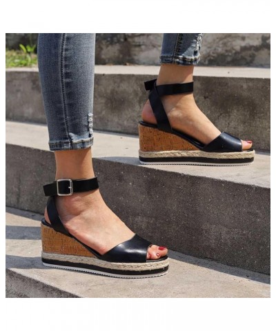 Zapatos cuña mujer sandalias talla gran zapatos informales Vintage verano sandalias cuña Boca pescado mocasines hebilla Q-928...