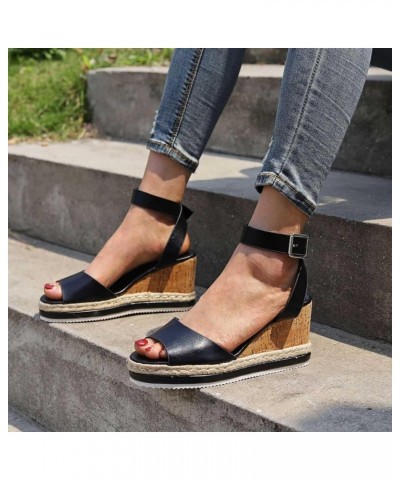 Zapatos cuña mujer sandalias talla gran zapatos informales Vintage verano sandalias cuña Boca pescado mocasines hebilla Q-928...