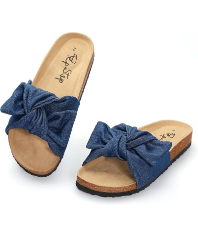 Slide Sandals for Women or Ladies Dressy Summer Casual, Cute Bow Tie Knot On Top Strap, Comfy Slip On Cork Foot Bed Navy $19....