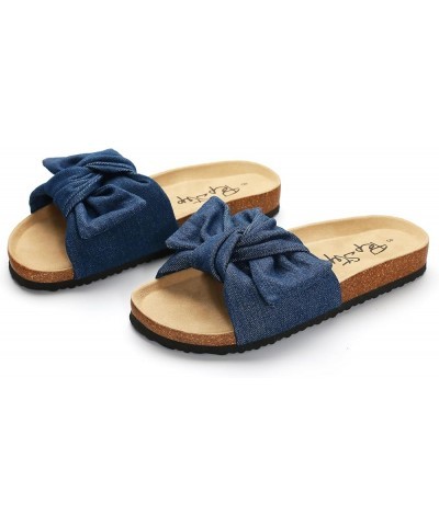 Slide Sandals for Women or Ladies Dressy Summer Casual, Cute Bow Tie Knot On Top Strap, Comfy Slip On Cork Foot Bed Navy $19....