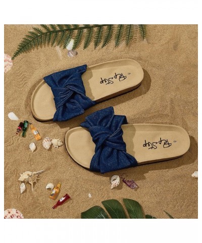 Slide Sandals for Women or Ladies Dressy Summer Casual, Cute Bow Tie Knot On Top Strap, Comfy Slip On Cork Foot Bed Navy $19....