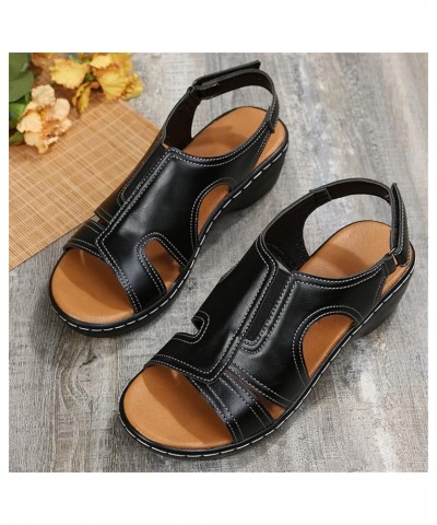 Women's Thick Sole Ankle Strap Sandals Summer Platform Casual Fish Mouth Sandals Comfortable Arch Support Wedge Faux Leather ...