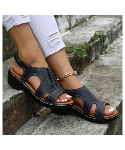 Women's Thick Sole Ankle Strap Sandals Summer Platform Casual Fish Mouth Sandals Comfortable Arch Support Wedge Faux Leather ...