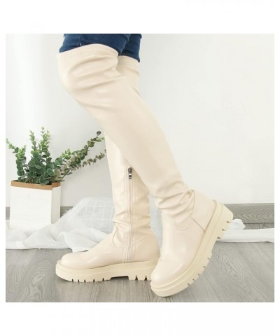 Women's Over Knee High Boots,Leather Side Zip Thick Bottom Stretch Over The Knee over The Knee Flat Boots for Women Fashion T...