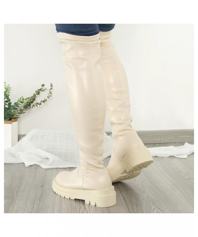 Women's Over Knee High Boots,Leather Side Zip Thick Bottom Stretch Over The Knee over The Knee Flat Boots for Women Fashion T...