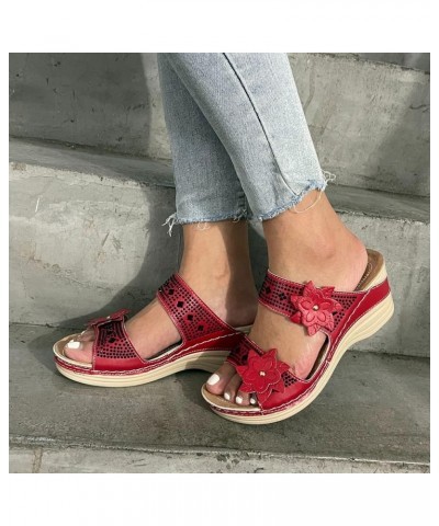 Beach Wedge Sandals for Women Dressy Summer Low Heel Comfortable Walking Sandals for Women Arch Support Wide Width A3-red $10...