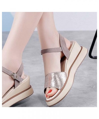 Sparkly Wedge Sandals Leather Buckle Strap Vintage Summer Walking Sandal for Womens - Ladies Breathable Low Wedges Heels Blac...