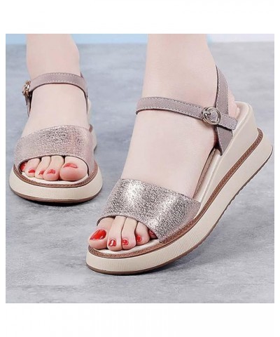 Sparkly Wedge Sandals Leather Buckle Strap Vintage Summer Walking Sandal for Womens - Ladies Breathable Low Wedges Heels Blac...