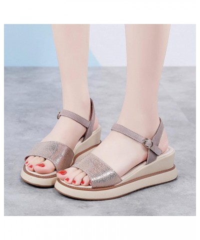 Sparkly Wedge Sandals Leather Buckle Strap Vintage Summer Walking Sandal for Womens - Ladies Breathable Low Wedges Heels Blac...