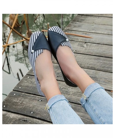 Spring and Summer Comfortable Casual Flat Pump Women's Shoes with Color Matching Stripes Slip-on Walking Shoes Black $13.73 L...