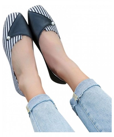 Spring and Summer Comfortable Casual Flat Pump Women's Shoes with Color Matching Stripes Slip-on Walking Shoes Black $13.73 L...