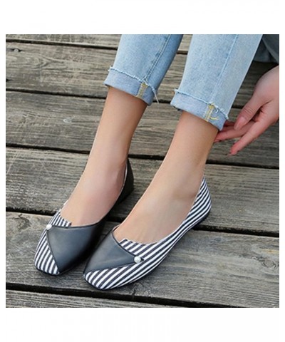 Spring and Summer Comfortable Casual Flat Pump Women's Shoes with Color Matching Stripes Slip-on Walking Shoes Black $13.73 L...