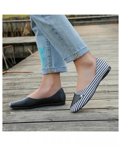 Spring and Summer Comfortable Casual Flat Pump Women's Shoes with Color Matching Stripes Slip-on Walking Shoes Black $13.73 L...