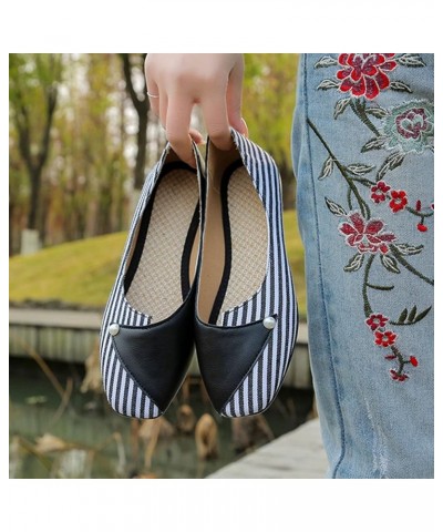 Spring and Summer Comfortable Casual Flat Pump Women's Shoes with Color Matching Stripes Slip-on Walking Shoes Black $13.73 L...