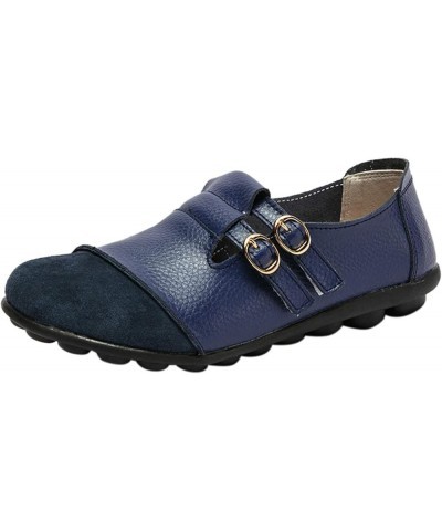 Women Flat Shoes Casual Comfortable Leather Loafers Buckle Women's Flat Low-top Shoes Single Women's Casual Shoes Blue $14.78...