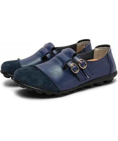 Women Flat Shoes Casual Comfortable Leather Loafers Buckle Women's Flat Low-top Shoes Single Women's Casual Shoes Blue $14.78...