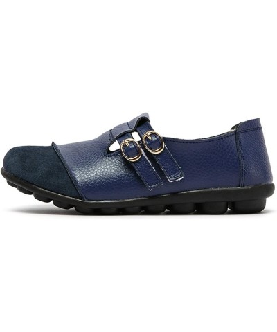 Women Flat Shoes Casual Comfortable Leather Loafers Buckle Women's Flat Low-top Shoes Single Women's Casual Shoes Blue $14.78...