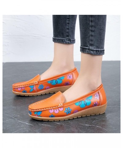 womens slip on sneakers Women Breathable Leopard Print Flat Round Toe Comfortable Slip-On Casual Single Shoes Z-04 Orange $13...