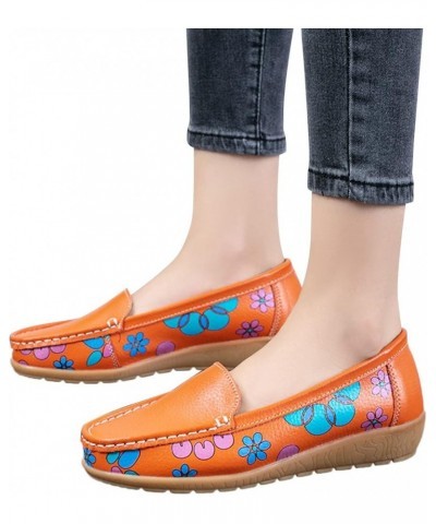 womens slip on sneakers Women Breathable Leopard Print Flat Round Toe Comfortable Slip-On Casual Single Shoes Z-04 Orange $13...