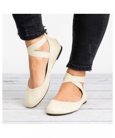 Flats Shoes Women Dressy Comfortable Women Pointed Toe Single Shoes Suede Flock Casual Buckle Strap Loafers Shoes Z3-beige $2...