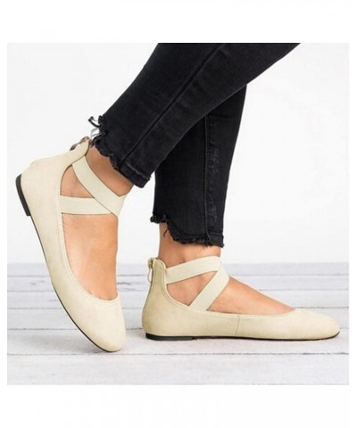 Flats Shoes Women Dressy Comfortable Women Pointed Toe Single Shoes Suede Flock Casual Buckle Strap Loafers Shoes Z3-beige $2...