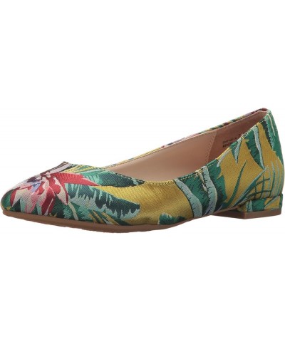 Women's Gavin Pointed Toe Flat Yellow Lotus Print $37.48 Flats