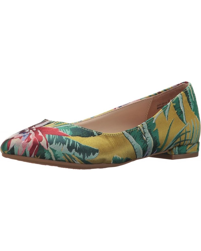 Women's Gavin Pointed Toe Flat Yellow Lotus Print $37.48 Flats