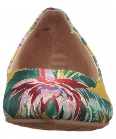 Women's Gavin Pointed Toe Flat Yellow Lotus Print $37.48 Flats