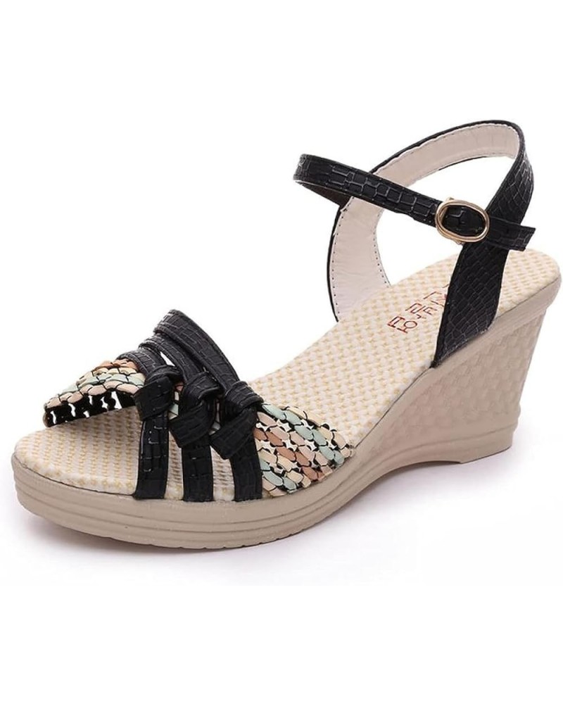 Women's Wedge Sandals Summer Adjustable Ankle Open Toe Butterfly Wedding Ceremony Platform Shoes Black $18.95 Sandals