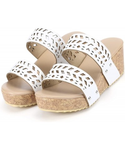 Women's Elastic Strappy String Square Open Toe Ankle Strap Summer Wedge Sandals Lightweight Slip-on Sandals 181-ixpyn-white-e...