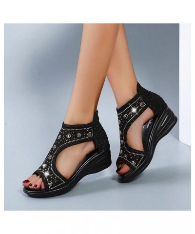 Women's Platform Sandals T-Strap Block Heel Sandals with Zipper Vintage Beach Sandals Peep Toe Z 21-black $11.84 Sandals