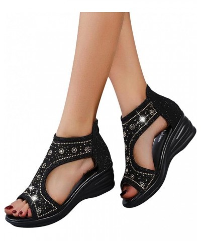 Women's Platform Sandals T-Strap Block Heel Sandals with Zipper Vintage Beach Sandals Peep Toe Z 21-black $11.84 Sandals