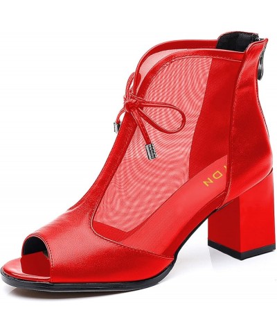 Women Peep Toe Bow Ankle Boots Block Mid Heel Booties Back Zipper All Season Shoes Size 4-15 US Red $33.18 Boots