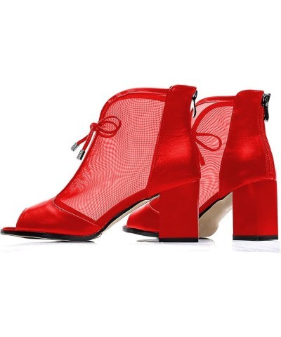 Women Peep Toe Bow Ankle Boots Block Mid Heel Booties Back Zipper All Season Shoes Size 4-15 US Red $33.18 Boots