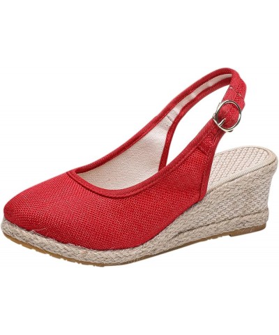 High Chunky Platform Heels for Women Open Toe Ankle Buckle Espadrilles Heel Casual Sandals Slingback Flat Shoes 59-hyems-red-...