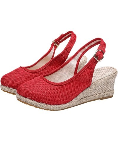 High Chunky Platform Heels for Women Open Toe Ankle Buckle Espadrilles Heel Casual Sandals Slingback Flat Shoes 59-hyems-red-...