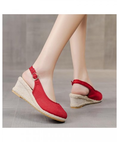 High Chunky Platform Heels for Women Open Toe Ankle Buckle Espadrilles Heel Casual Sandals Slingback Flat Shoes 59-hyems-red-...