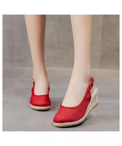 High Chunky Platform Heels for Women Open Toe Ankle Buckle Espadrilles Heel Casual Sandals Slingback Flat Shoes 59-hyems-red-...